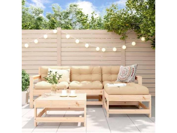 WDGJJFECNMUEHI Lattes en pin massif Pour Jardin terrasse 5 pièces Marron Salon de jardin 5 pcs bois massif de pin modulable canapé exterieur avec table basse repose-pieds pour patio terrasse cour