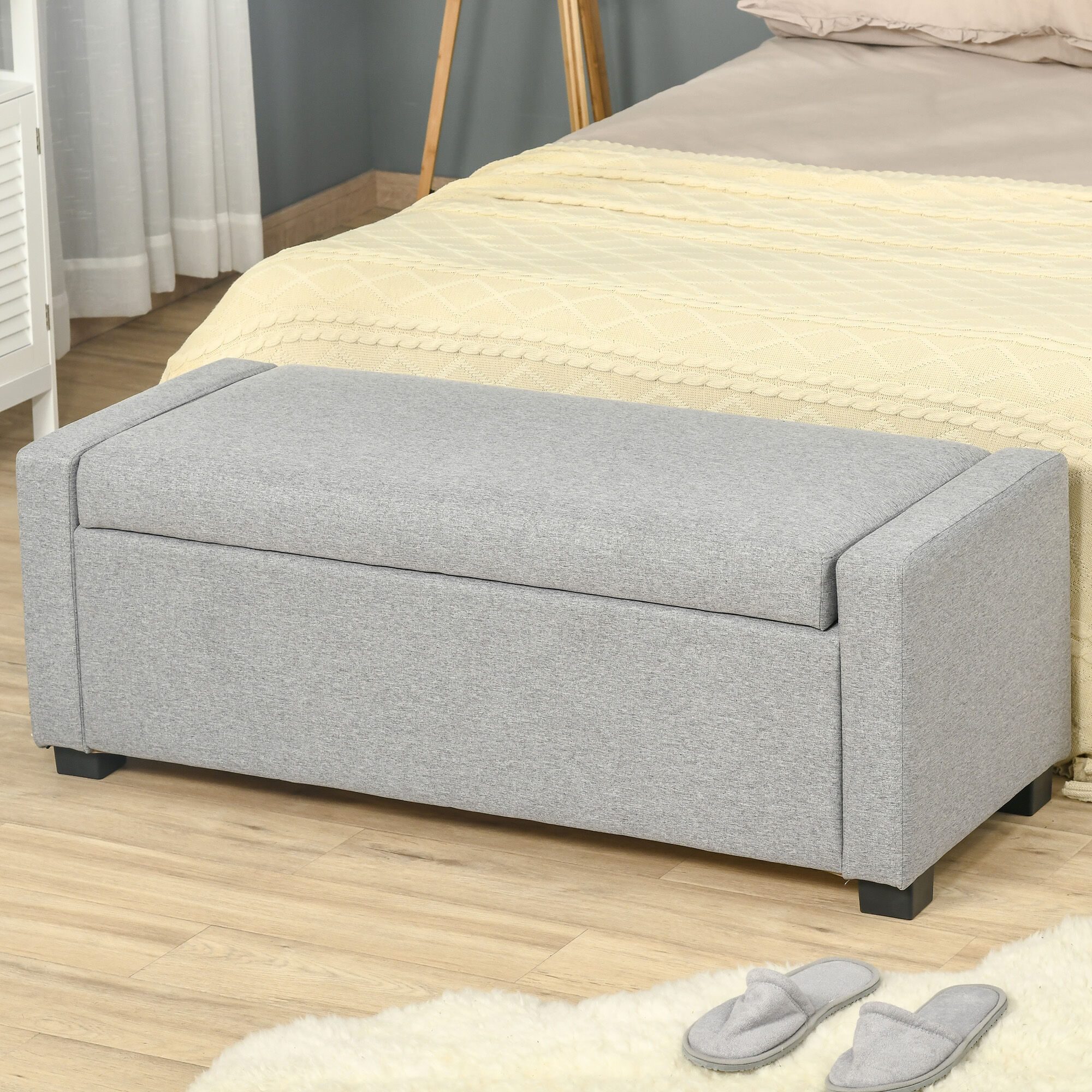 Altro Panca Fondoletto Con Vano Contenitore In Tessuto, 120x50x44cm Grigio