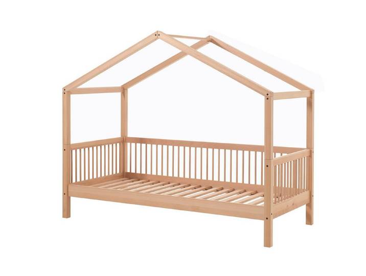 58 aufm Kessel Kinderbett Hausbett Kelci 90x200 mit Umrandung und Dach Buche Massivholz natur (inkl. Versand, Lieferung bis Verwendungsstelle), Flexibles Hausbett mit abnehmbarem Dach für langfristige Nutzung