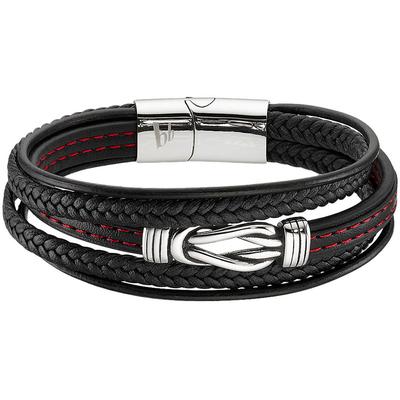 Lederarmband BRUNO BANANI "Schmuck", rot (edelstahlfarben, schwarz, rot), Armbänder, Damen, 21cm, Edelstahl Leder Textil, Edelstahl, Leder, Textil, Lederarmband