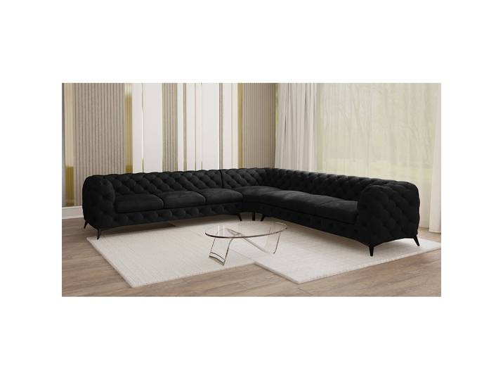Ecksofa Typ B Schwarz Samt Ravi 323 x 323cm Gleichschenklig Glamour