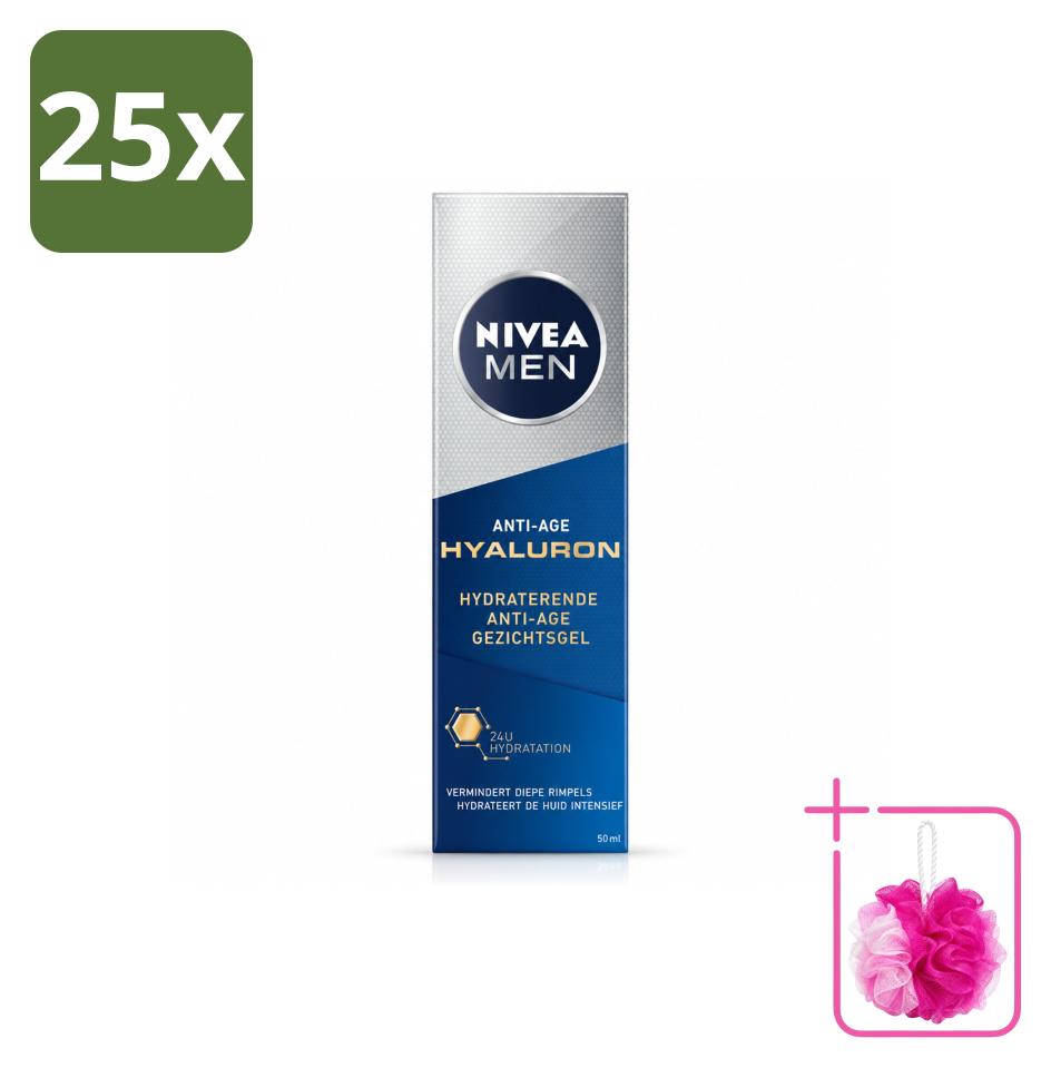 25 x NIVEA MEN Anti-Age Feuchtigkeitsgel mit Hyaluron - 50 ml - Sparpackung - 25 Stücke