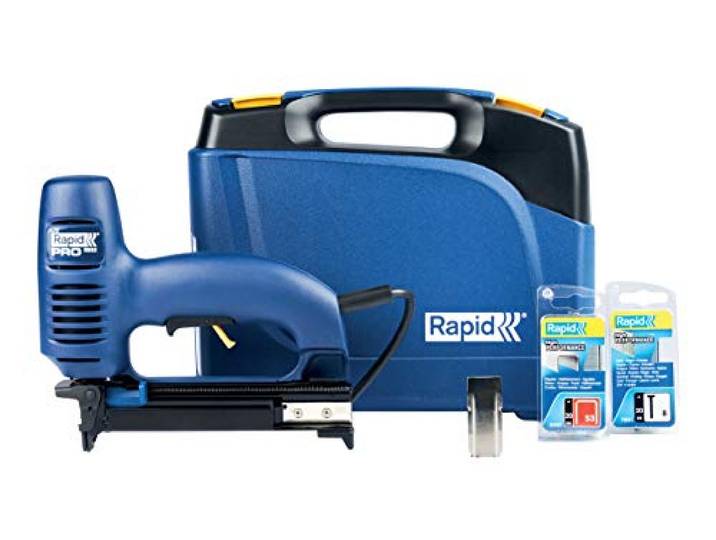 Rapid R553 - Agrafeuse-Cloueuse Électrique - Coffret (Agrafes incluses) Pour Agrafes n°53 & Pointes n°8 - Force de Frappe Réglable - Pour Tissus d'Ameublement / Moquette / Cuir - (10642912)