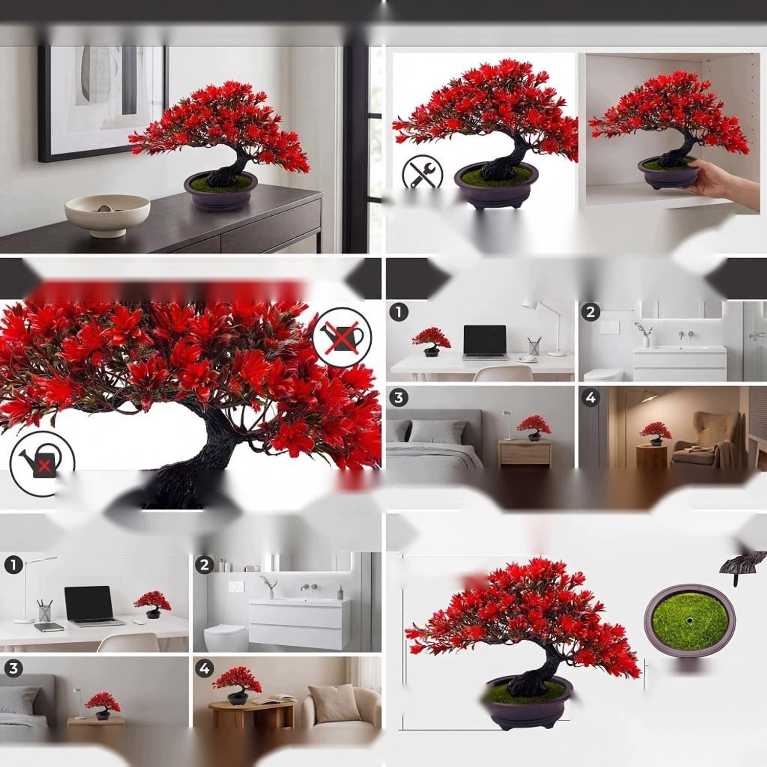 Merkloze Bonsai Kunstplant in pot, 24 cm - Realistische decoratie voor huis en kantoor