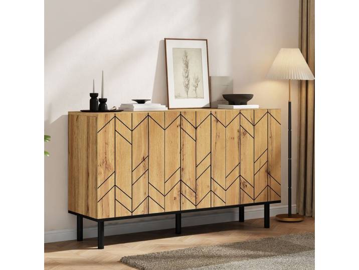 Buffet moderne - Dimensions 120x35x70 cm - Motif ondulé sur les portes - Panneau de particules robuste