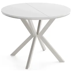 ESSTISCH Valeo Neo – Rund, Ausziehbar, mit Ring – Kaschmirfarbene Metallbeine – Moderner Stil – Weiß 100-140/100/76 cm