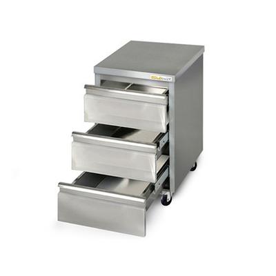 Edelstahlmöbel mit 3 Schubladen 500 x 600 mm auf Rollen / GOLDINOX