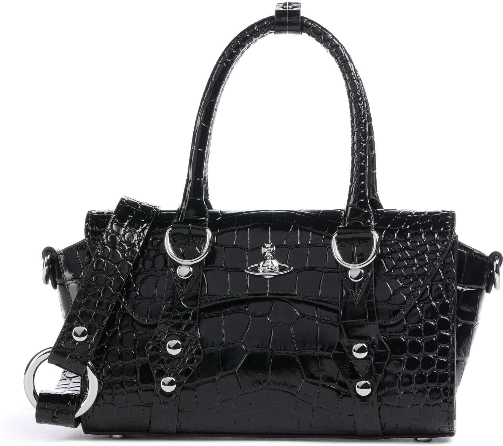 Vivienne Westwood Bettina Embossed Croc Mini Handtasche aus Leder, schwarz
