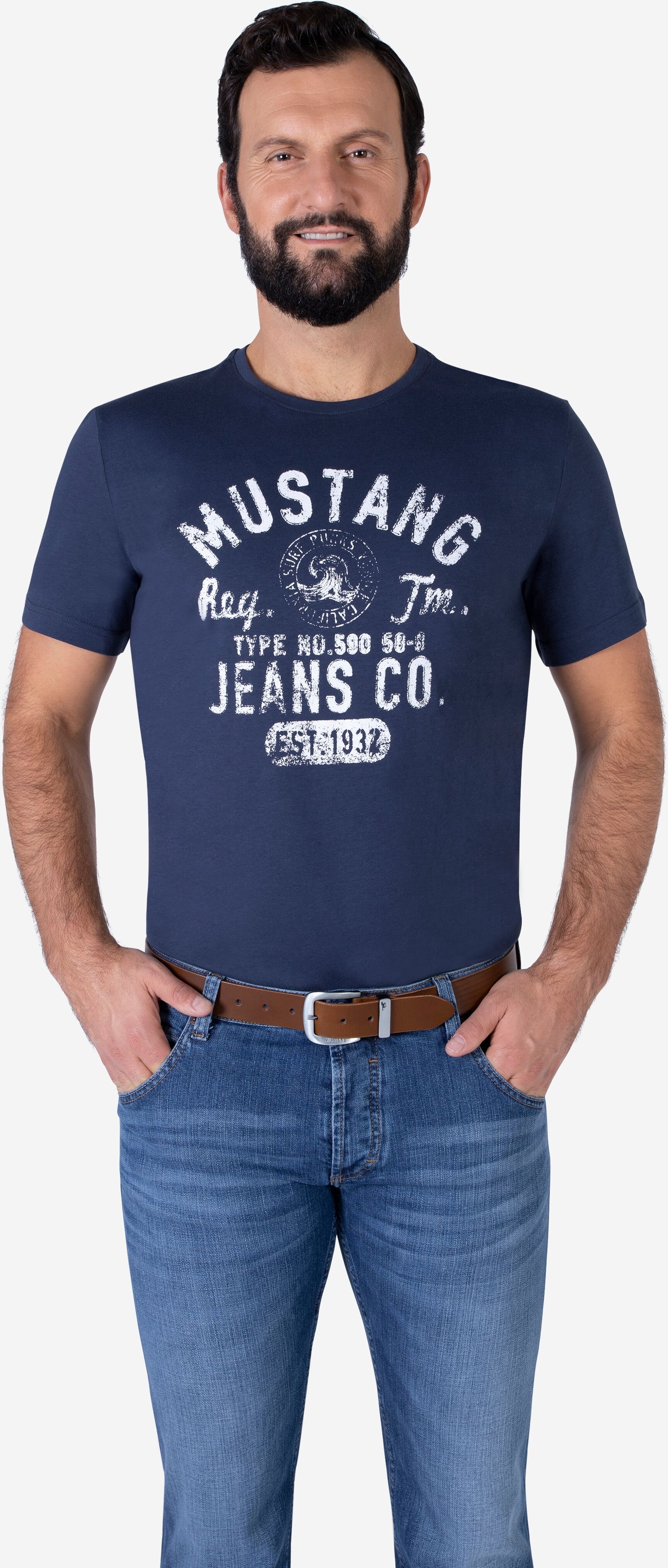 Ledergürtel MUSTANG "Franklin", Herren, Gr. 115, braun (hellbraun), Rindsleder, Gürtel Ledergürtel, mit Dornschliesse aus geschwärztem Silber, unifarben hellbraun 115