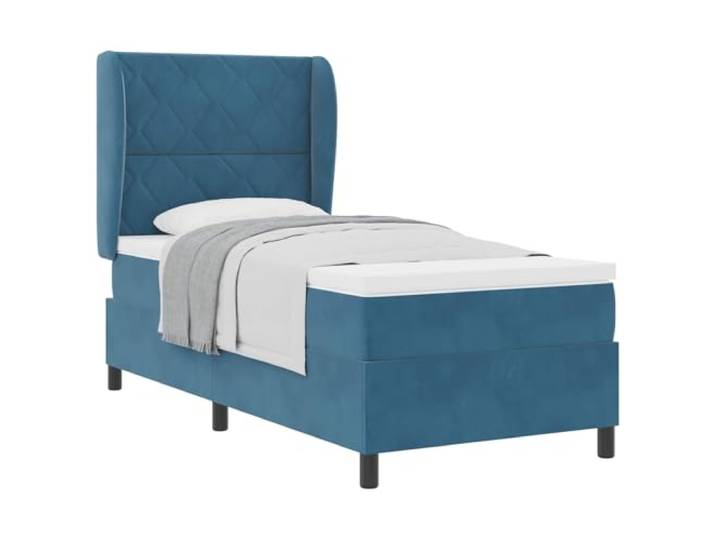 PUGYNBK Boxspringbett, manuell, Dunkelblau, 190 x 90 cm, Samt Verstellbares Kopfteil, mittlere Festigkeit, Massivholz, einfache Montage
