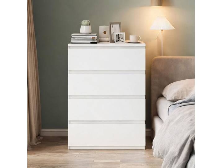Commode 4 tiroirs blanc brillant 80x39x95 cm panneau de particules design épuré