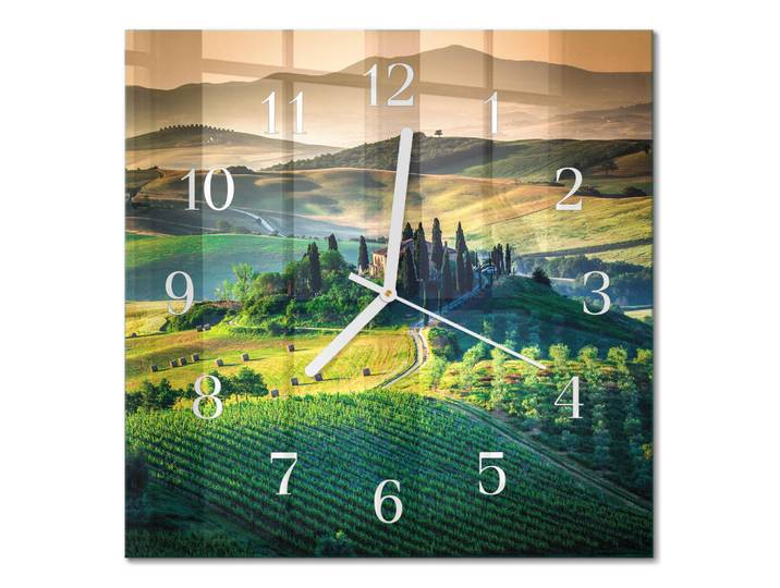 Tulup Wanduhr 30x30 cm - Landschaft, Grün, Glas, Quadratisch, 30x30x0.4 cm, Dekoration, Uhren, Wanduhren
