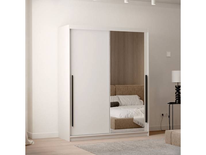 Armoire SILENTE 160cm - avec miroir - portes coulissantes - Blanc