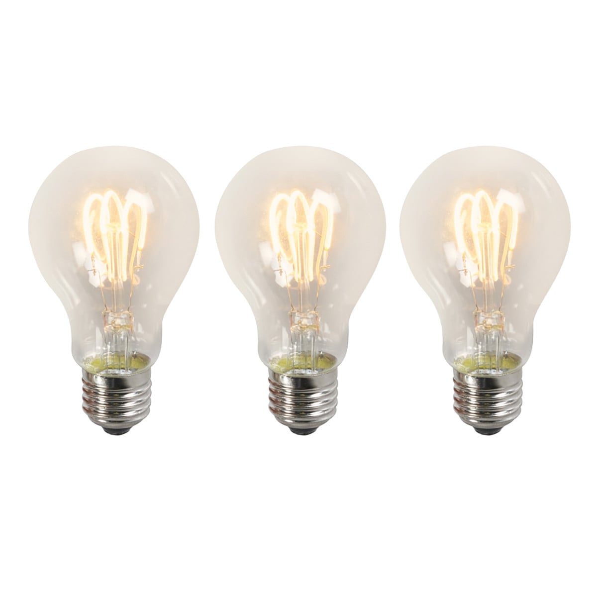 LUEDD Set van 3 E27 LED filament lampen A60, Warm wit, Transparant, 3W, 210 lm