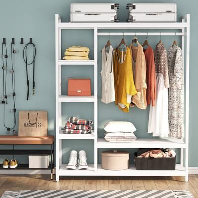 BULEBULL 79 inche tall Freestanding Clothes Closet, Garment Rack with Shelves and Hanging rod clothing closet