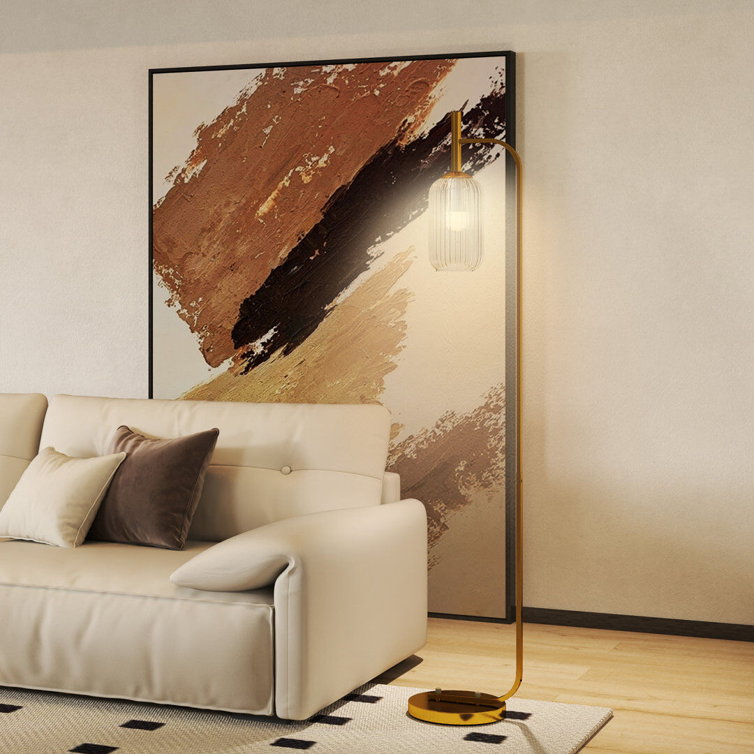 Metro Modern Floor Lamp with Glass Lampshade, Foot Switch for Living Room Gold 152cm H X 29cm W X 25cm D