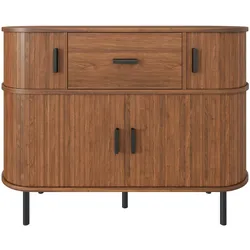 SIDEBOARD Nussbaum-Optik 110cm Zweistufig mit Schiebetüren & Schublade