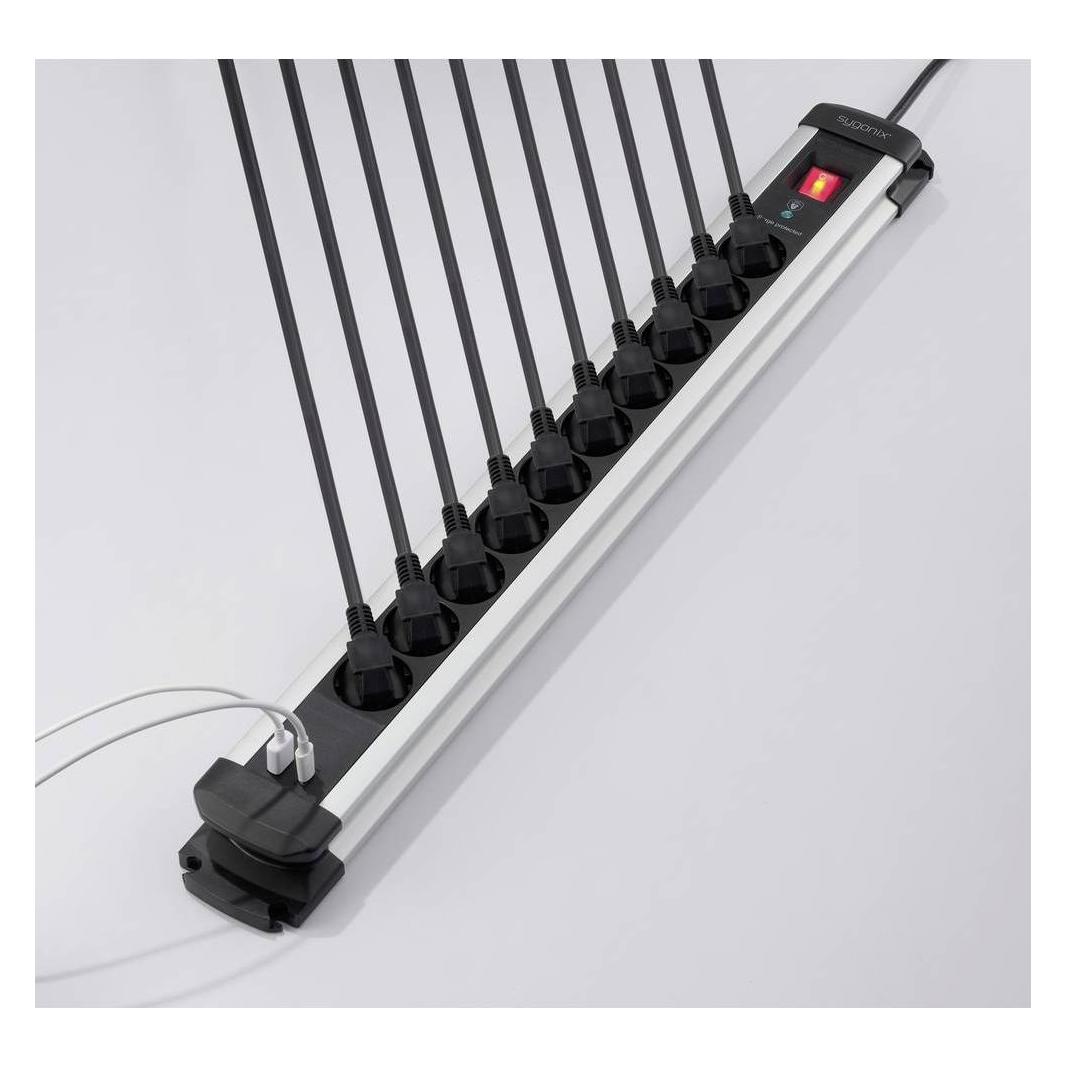Sygonix SY-6807136 Überspannungsschutz-Steckdosenleiste 10fach Schwarz, Silver S (10x, CEE 7/4) (SY-6807136)