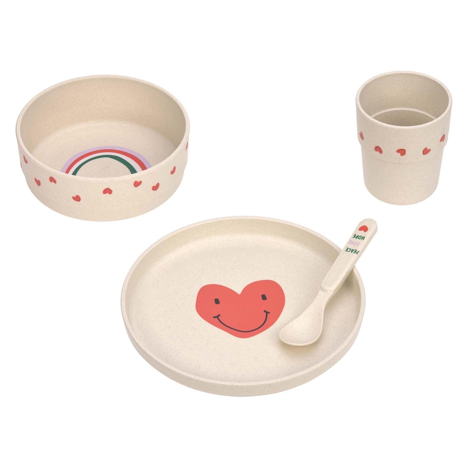 Lässig Kindergeschirr Set (Teller Schüssel Becher Löffel) Happy Rascals, Herz (1310062642)
