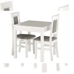 Erst-Holz Gepolsterte kleine Essgruppe Tisch 2 Stühle Kiefer Massivholz weiß-grau 90.70-50 A W Set 25