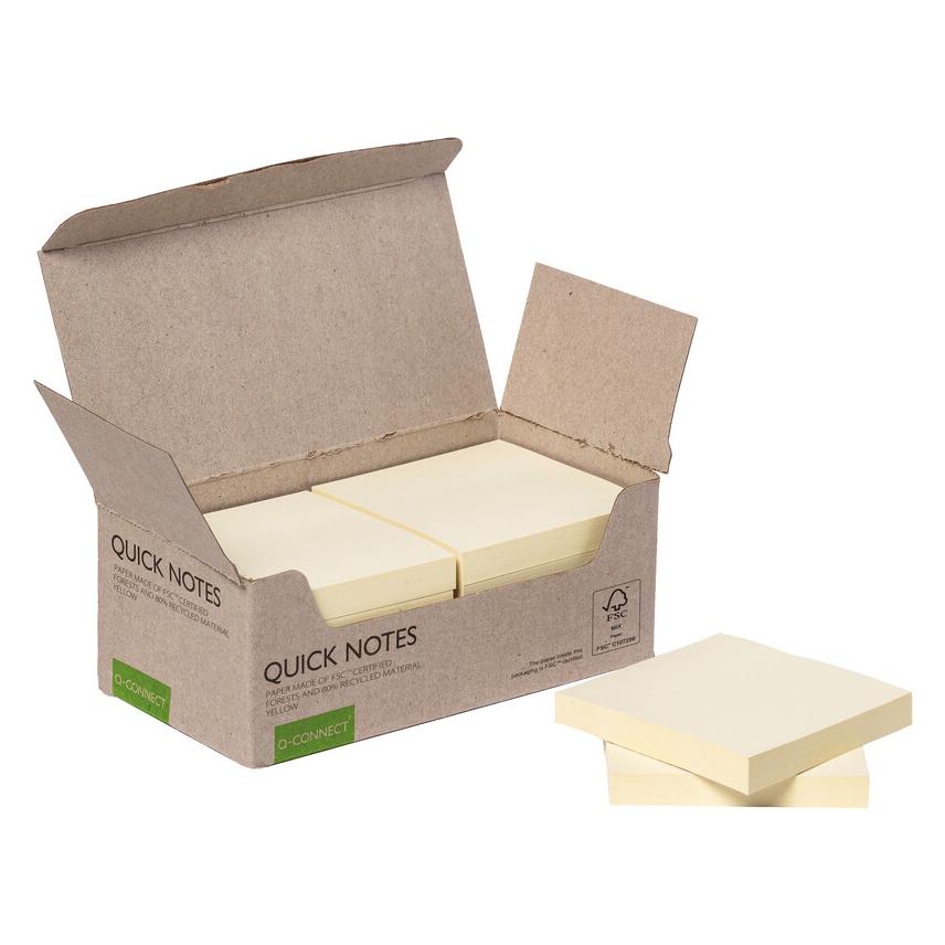 Q-Connect Haftnotizen Quick Notes Recycling Turm, gelb (76 x 76 mm) (KF17321)
