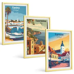 BILDER SET 3er Set - 40x60 cm Goldrahmen - Ansichten von Küstenstädten