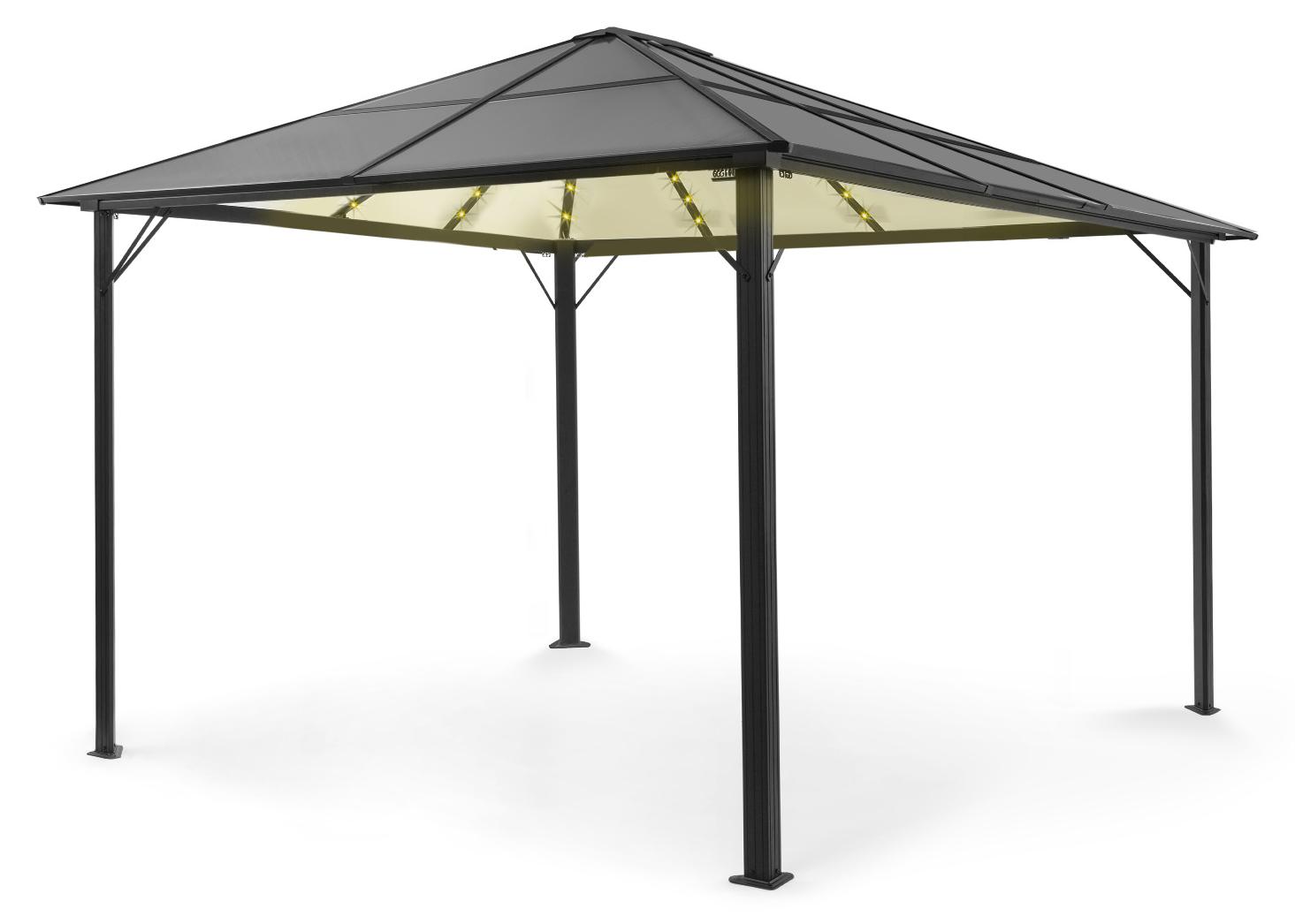 Blumfeldt Pavillon 3x4m, Rostfreier Aluminium-Pavillon mit Festem Dach & Dimmbaren LED-Lichter, Pavillon Wasserdicht, Stabil & Winterfest, Langlebige Pergola Freistehend, Gartenpavillon für Terrasse