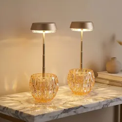 2x LED Tischlampe Tischleuchte Touchdimmer Glas Leselampe Champagner H 28 cm