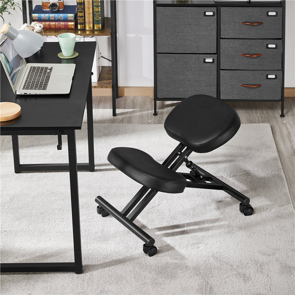 Yaheetech Adjustable Height Ergonomic Kneeling Chair with Footrest Black 48.5cm H X 67.5cm W X 46.5cm D