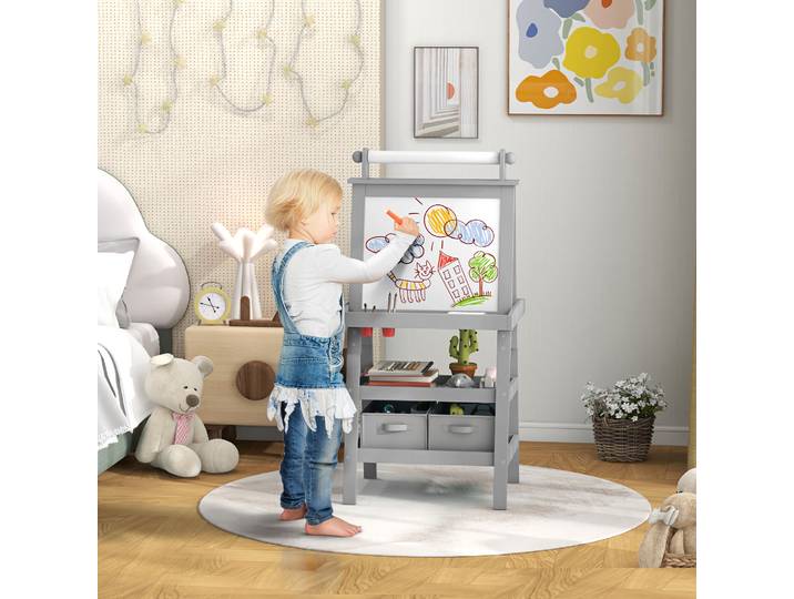 AIYAPLAY Chevalet Enfant 3-en-1 Tableau Blanc et Craie Gris