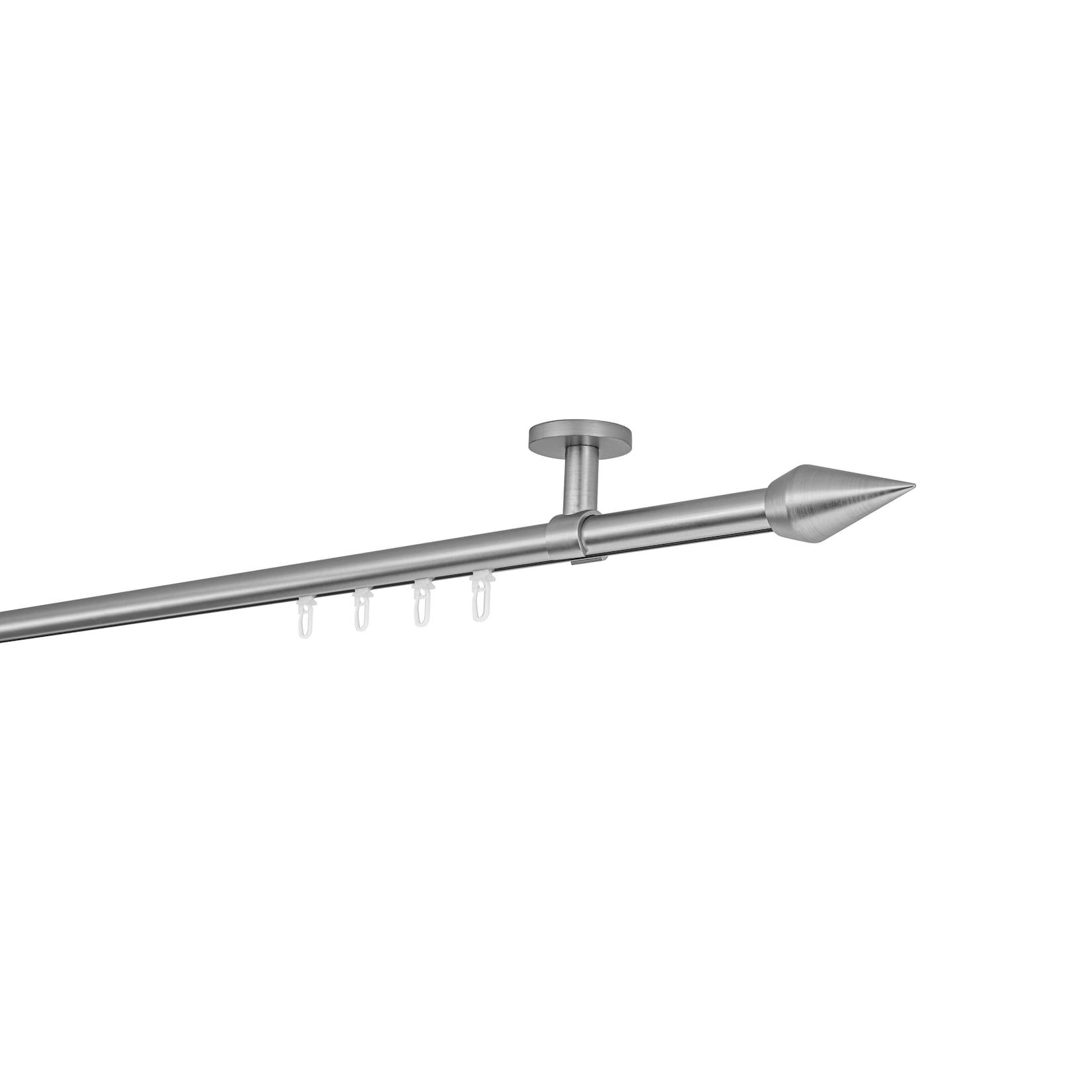 Ondeco Gardinenstange auf Maß Innenlauf 20mm Kegel 1-lauf Deckenträger 4cm mit Gleiter Farbe: Edelstahl-Optik, Größe: 400cm