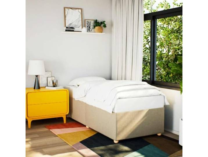RJPLMFV Bettgestell, 90 x 200 cm, Stoff, cremefarben, ohne Matratze Polyester, weich, inklusive Latten, robuste Füße, Design Lattenrost