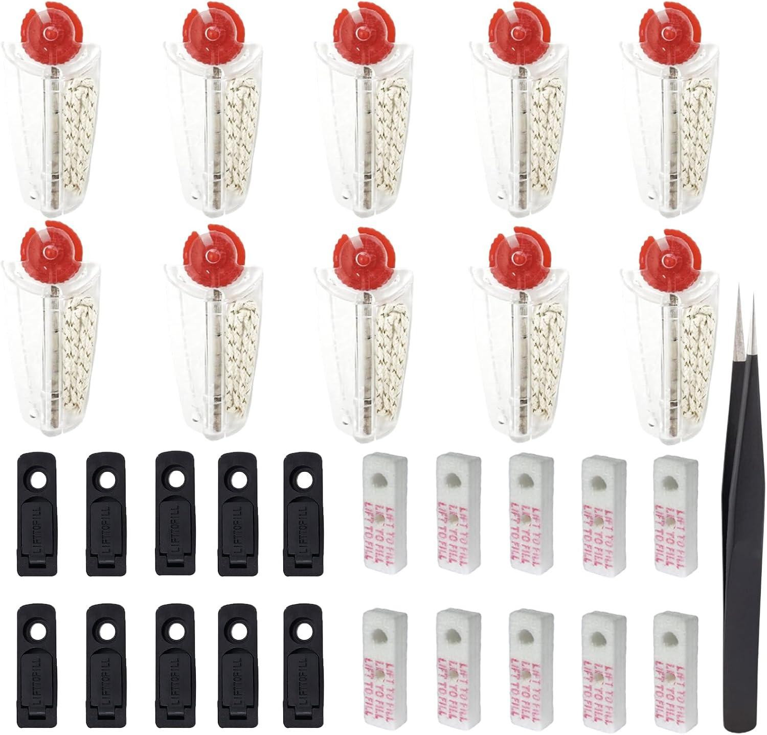 oCreon 31-delige benzine-aansteker accessoires set met 10 vuurstenen, 10 lonten, pads, vilt en pincet voor Zippo & Clipper