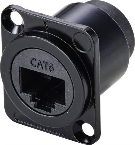 TRU COMPONENTS TC-9554644 RJ45 Durchgangs-Einbaubuchse D-Form CAT 6 Buchse, gerade Polzahl Sensoren 8P8C Schwarz 1St.