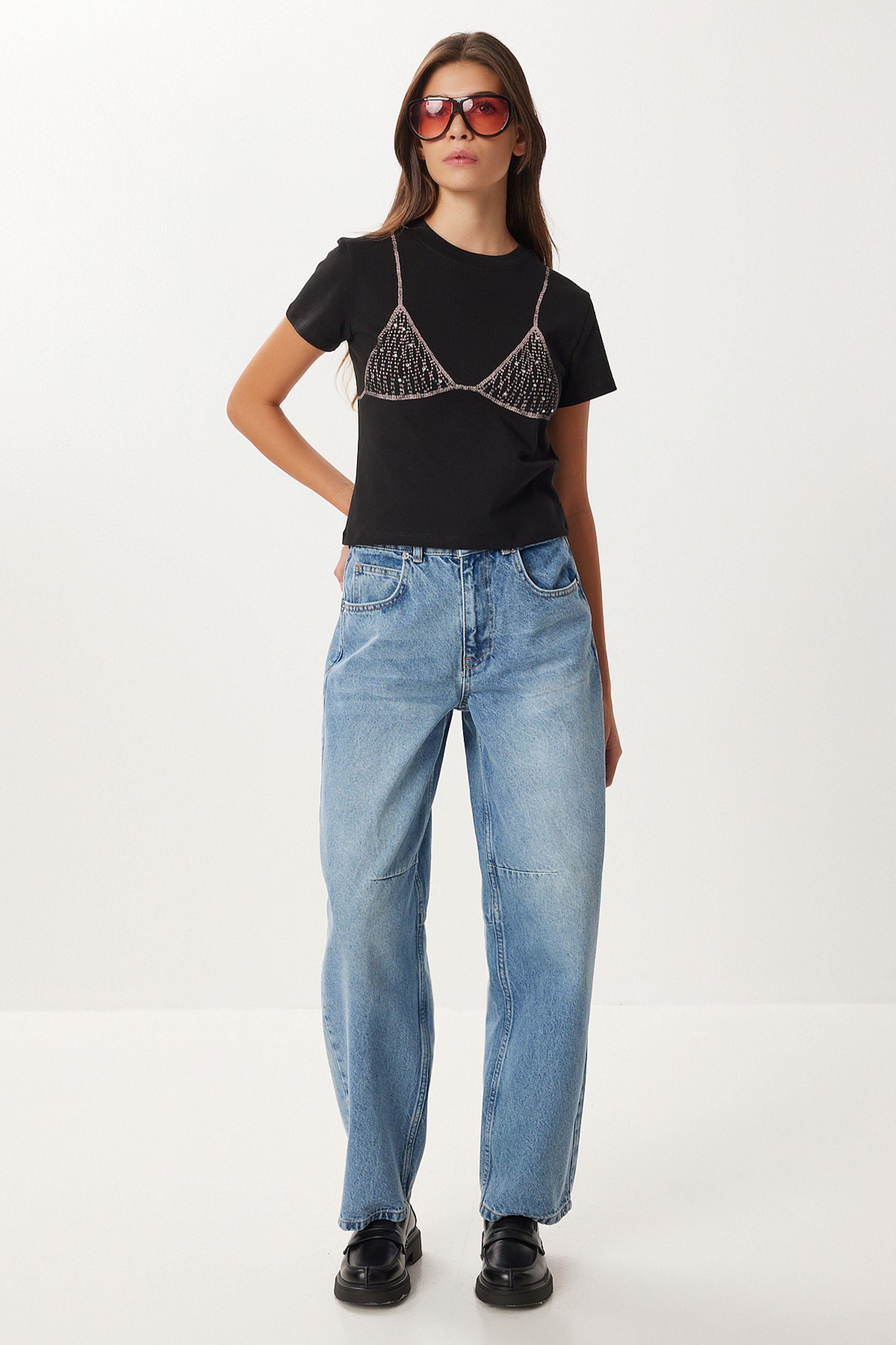 Hochwaisted Ballonjeans mit Stiefelsaum
