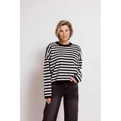 Wollpullover ZHRILL "TANSY Ringel", Damen, Gr. M, schwarz-weiß (schwarz), Strick, Obermaterial: 100% Wolle, gestreift, hüftlang, Rundhals, Pullover, in Ringeloptik, Casual Passform