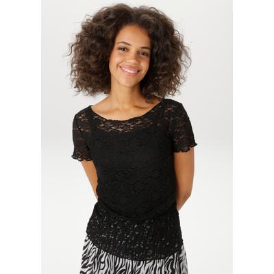 T-Shirt ANISTON CASUAL, Damen, Gr. 36, schwarz, Spitze, Obermaterial: 99% Polyamid, 1% Elasthan, Strukturmuster, unifarben, sehr figurbetont hüftlang, Rundhals, Häkelkante, Shirts T-Shirt, aus floraler Häkelspitze