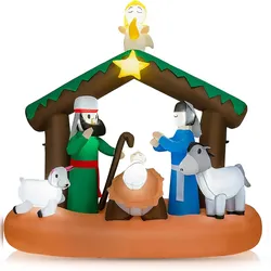 COSTWAY 180 cm aufblasbare Krippe, Weihnachtsdekoration mit LED-Lichtern, Nachstellung der Geburt Jesu