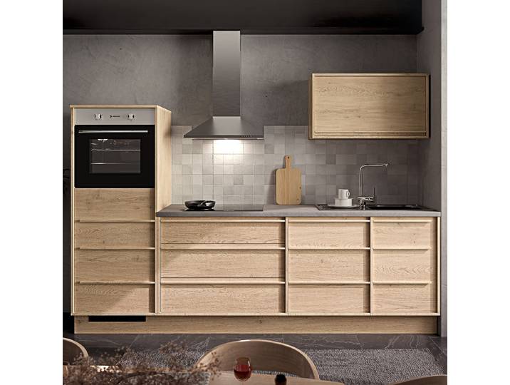 Exklusive Küchenzeile autark 264 x 200 x 60cm Holz/Braun/Eiche Dekor Elektrogeräte Basic