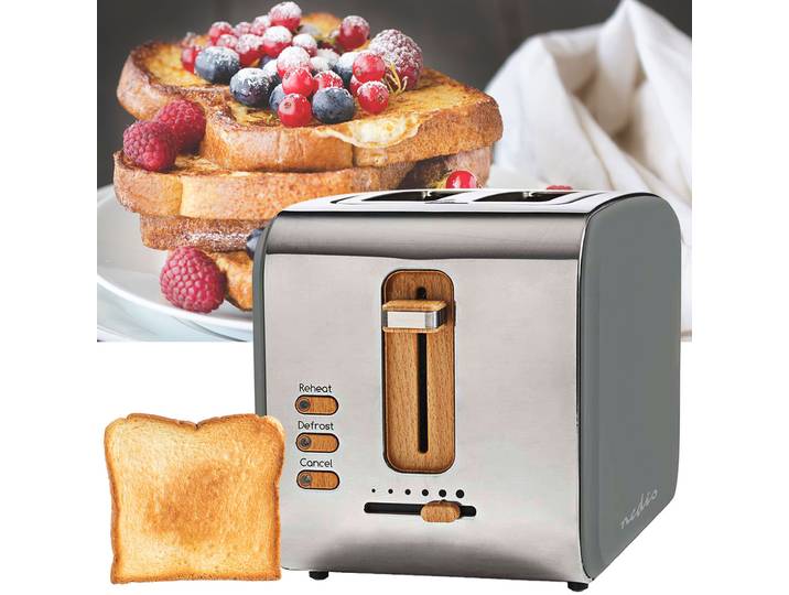 Design Toaster, Soft Touch, 6 Röststufen, Auftaufunktion, 900 W, grau