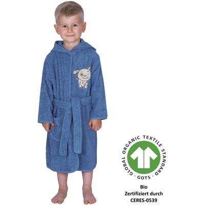 Kinderbademantel WÖRNER "Hund" Gr. 86, blau (rauchblau), L:60cm, Baumwoll-Webfrottier, Hausmäntel, mit Stickerei, mit Taschen, maschinenwaschbar, trocknergeeignet
