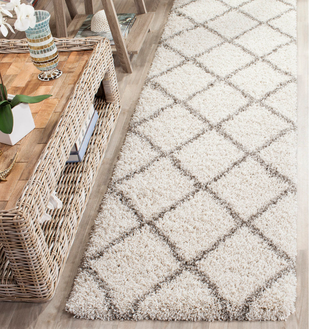 Safavieh Hudson Geometric Area Rug Ivory/Grey Runner 69 x 244 cm/Plush 5cm