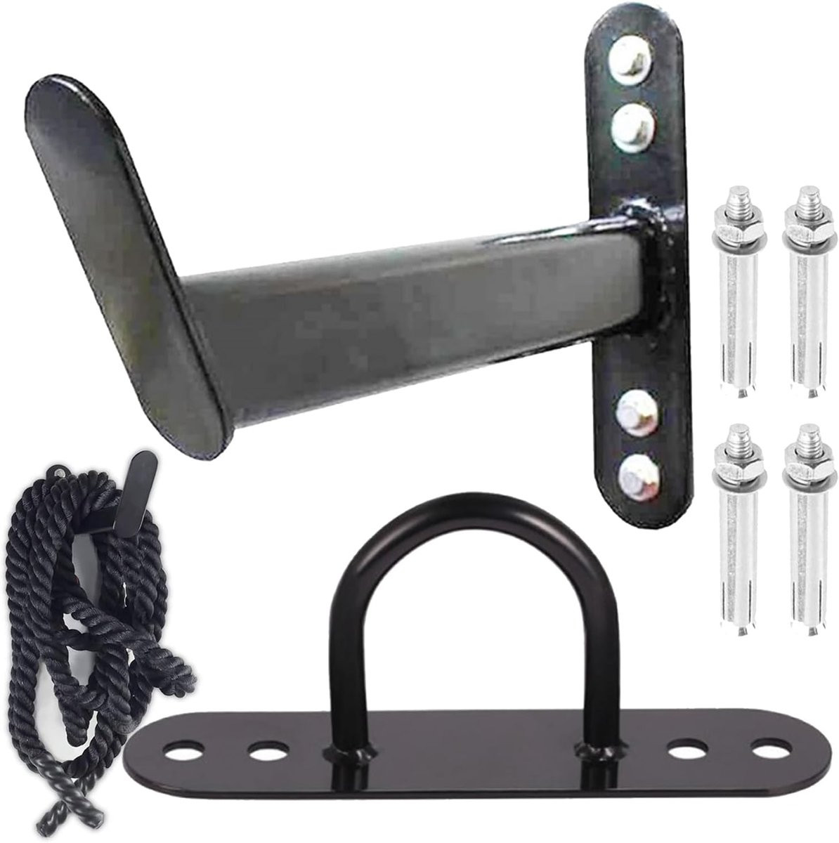 Battle Rope Muurhaak Zwart - Robuuste Staalconstructie voor Fitness en Sportschool - B/D/H: 40 x 20 x 4 cm