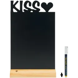 Securit® Tischtafel - "Kiss"-Silhouette - Holzsockel - Kreidestift inklusive