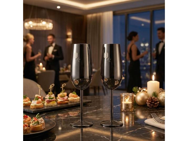 Metall-Champagnerglas-Set, 2tlg., schwarz, je 260 ml