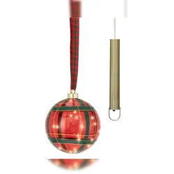 Lumineo Micro LED Glaskugel 14cm warmweiß Kupfer Glas Timer Batteriebetrieb Leuchtkugel Weihnachtsdeko Hängedekoration Karomuster Rot Grün
