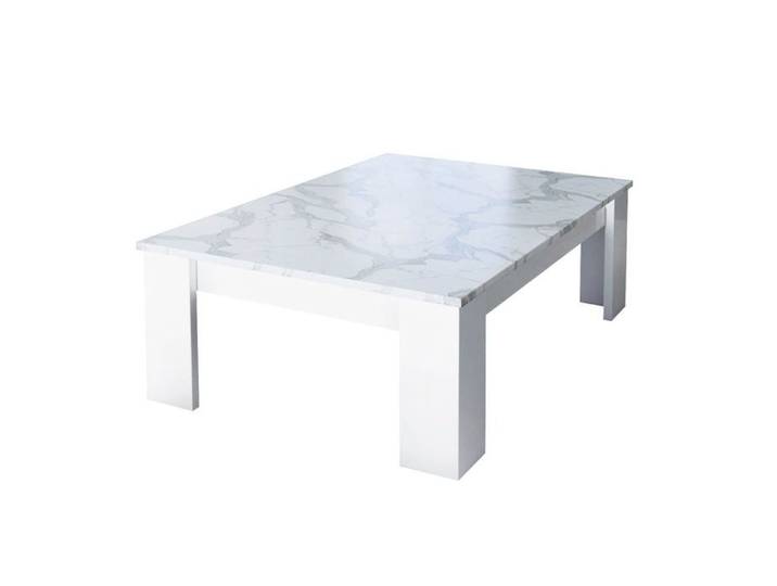 CHRIS WHITE - Table Basse Laquée Blanc Brillant Plateau Imitation Marbre