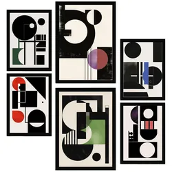 POSTER Set Mit 6 Bauhaus Lila Grün Blau A3 & A4 Schwarzer Rahmen