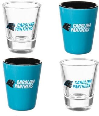 Evergreen Ceramic and Glass Shot Glass with Gift Box, 4pc Set, Carolina Panthers