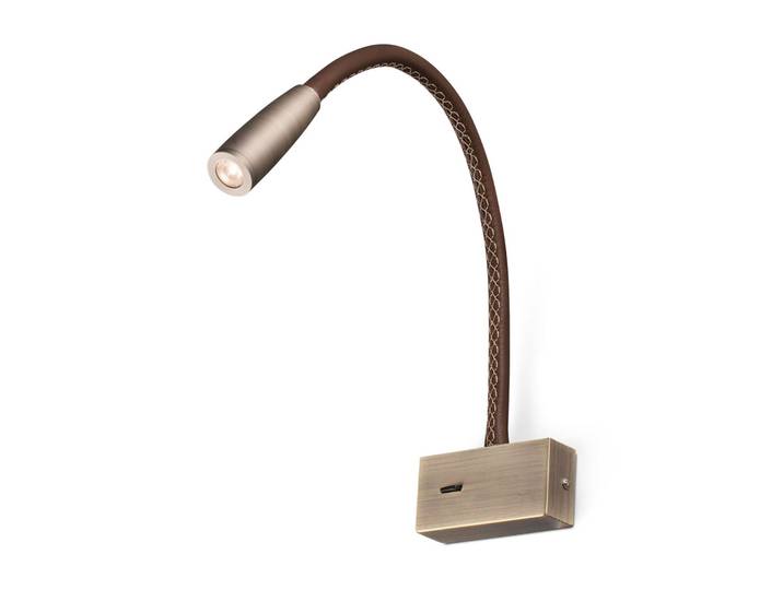 Lead LED-Wand-Leseleuchte, braun, Metall/Leder - Faro FARO BARCELONA - Schlafzimmer - Modern - Einflammig